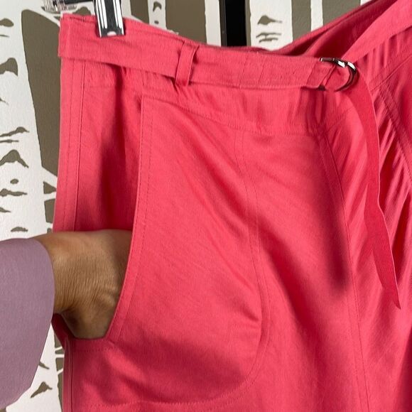 NEW Y2K Linen Blend Mermaid Hem Trumpet Hem Midi Skirt 4 Coral - Picture 4 of 9